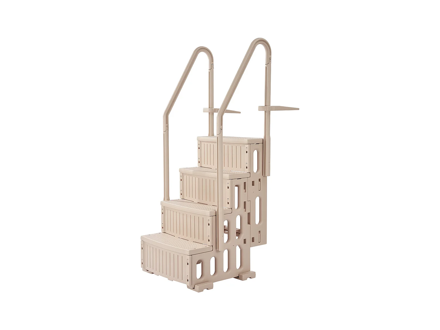 Escalier pour Piscine, SucceBuy Échelle de Piscine 4 Marches Taupe avec 2 Rampes, Supportant 181 kg pour Piscines de 122 à 137 cm