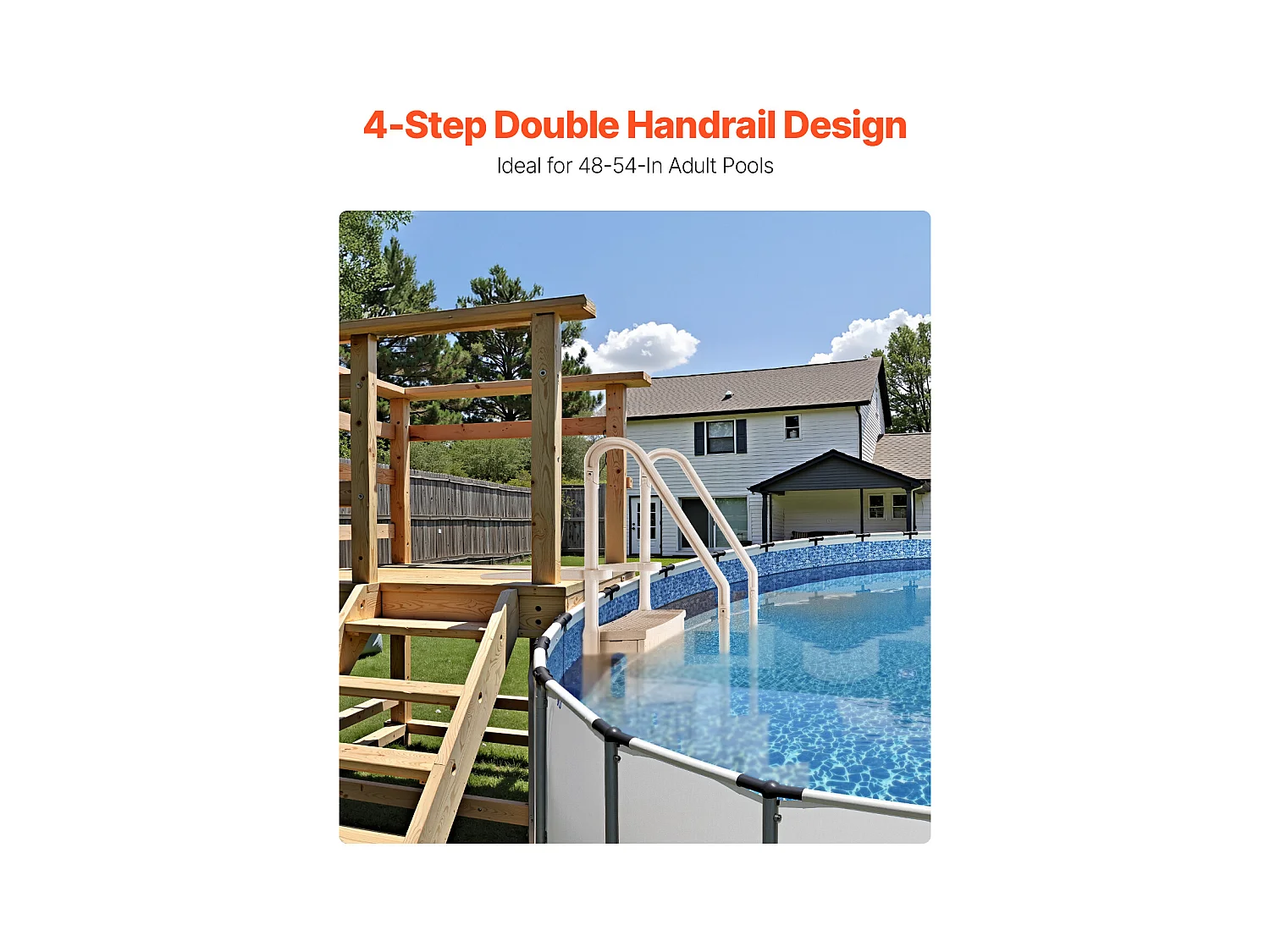 Escalera de Piscina SucceBuy de 4 Peldaños en Color Topo con 2 Pasamanos, Soporta 181 kg para Piscinas de 122 a 137 cm