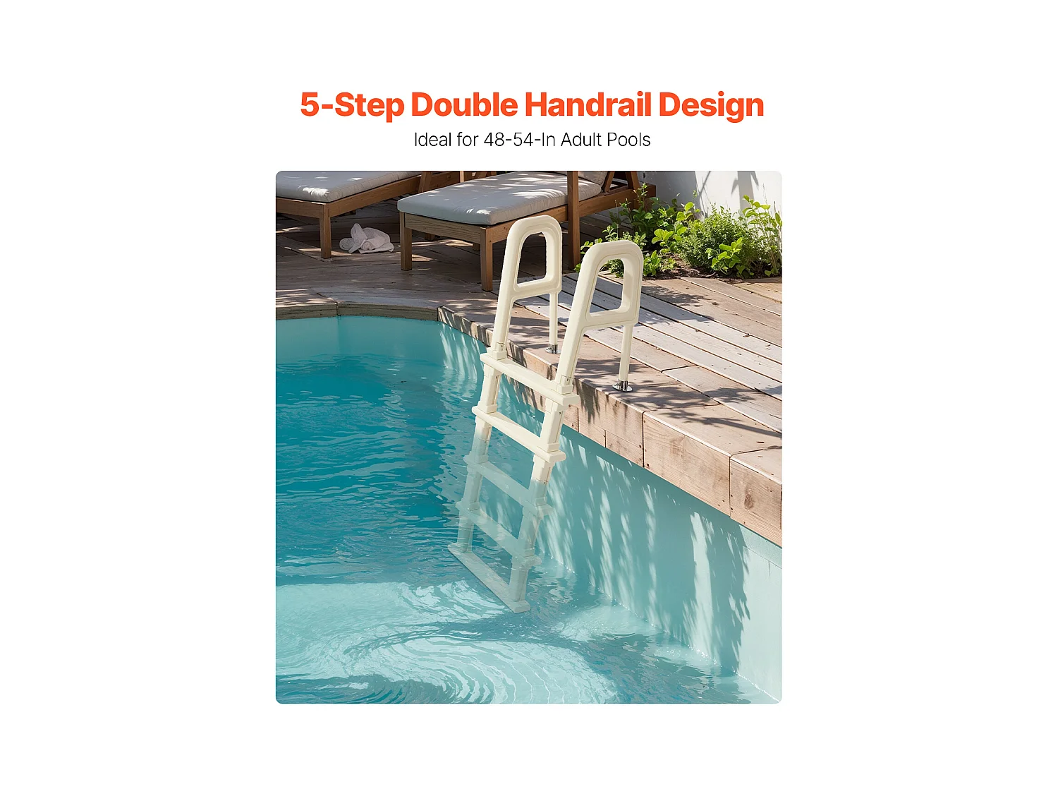 Escalier pour Piscine, SucceBuy Échelle de Piscine Inclinée à 5 Marches avec 2 Rampes, Charge 136 kg pour Piscine de 122 à 137 cm