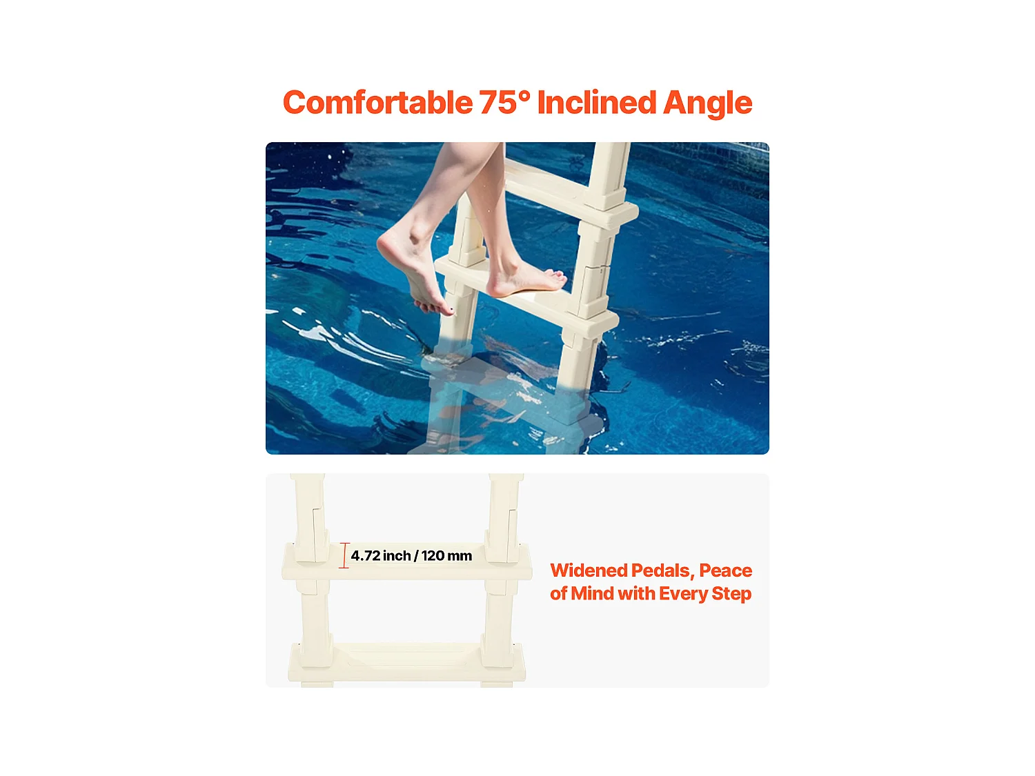 Escalier pour Piscine, SucceBuy Échelle de Piscine Inclinée à 5 Marches avec 2 Rampes, Charge 136 kg pour Piscine de 122 à 137 cm