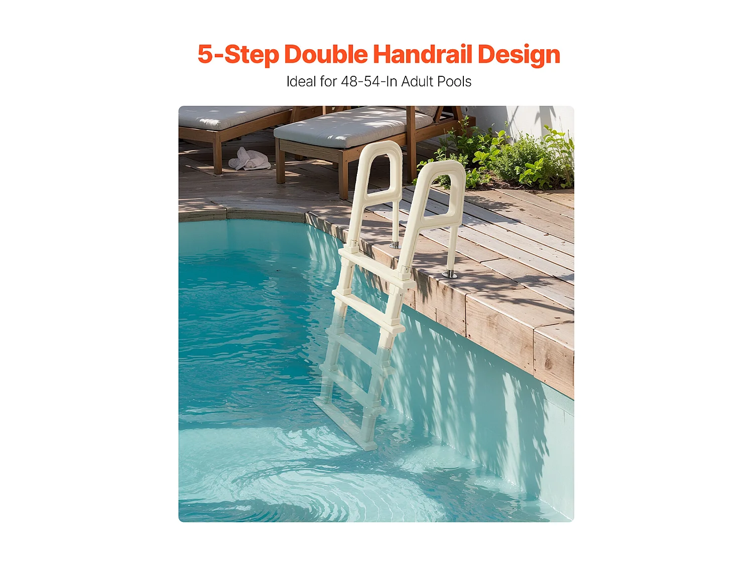 Escalier pour Piscine, SucceBuy Échelle de Piscine Inclinée à 5 Marches avec 2 Rampes, Charge 136 kg pour Piscine de 122 à 137 cm