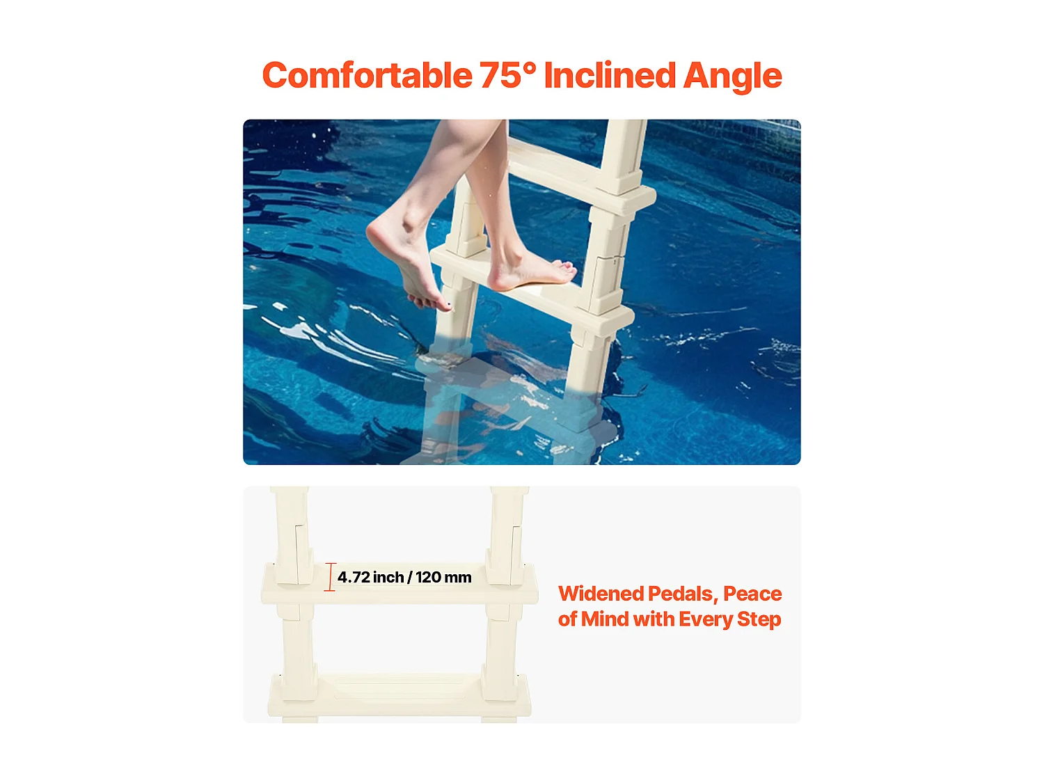 Escalier pour Piscine, SucceBuy Échelle de Piscine Inclinée à 5 Marches avec 2 Rampes, Charge 136 kg pour Piscine de 122 à 137 cm