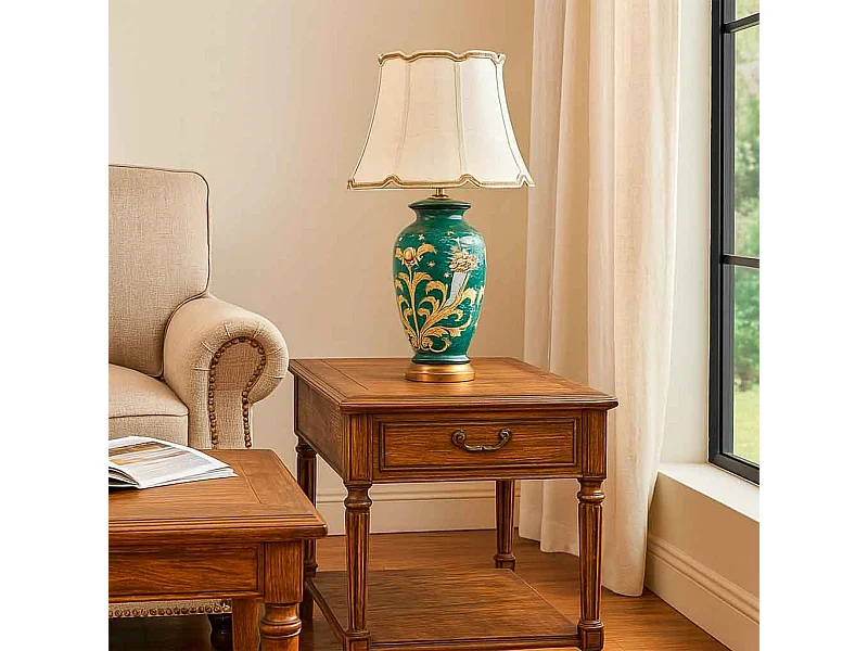 Candeeiro de mesa em cerâmica azul, D40x70h cm