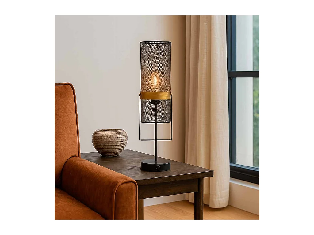 Lampe de table en métal noir avec 1 spot 12,5x12,5x51h cm