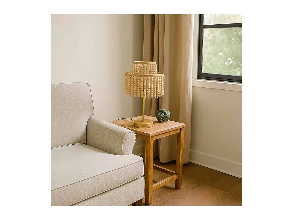 Lampe de table en métal et bois 28,5x28,5x35/50h cm