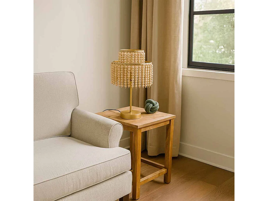 Candeeiro de mesa em metal e madeira 28,5x28,5x35/50h cm