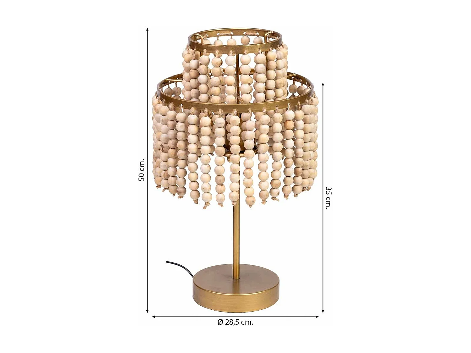 Candeeiro de mesa em metal e madeira 28,5x28,5x35/50h cm