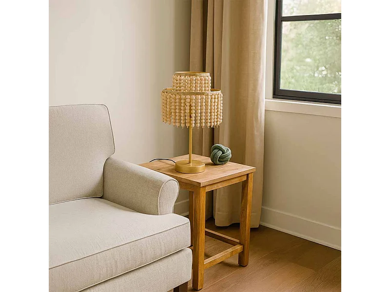 Candeeiro de mesa em metal e madeira 28,5x28,5x35/50h cm