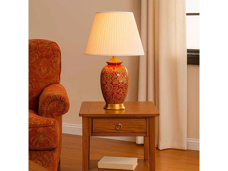 Candeeiro de mesa em cerâmica vermelha, D40x65h cm