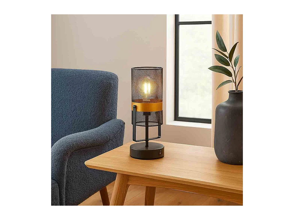 Lampe de table en métal noir avec 1 spot 12,5x12,5x31h cm