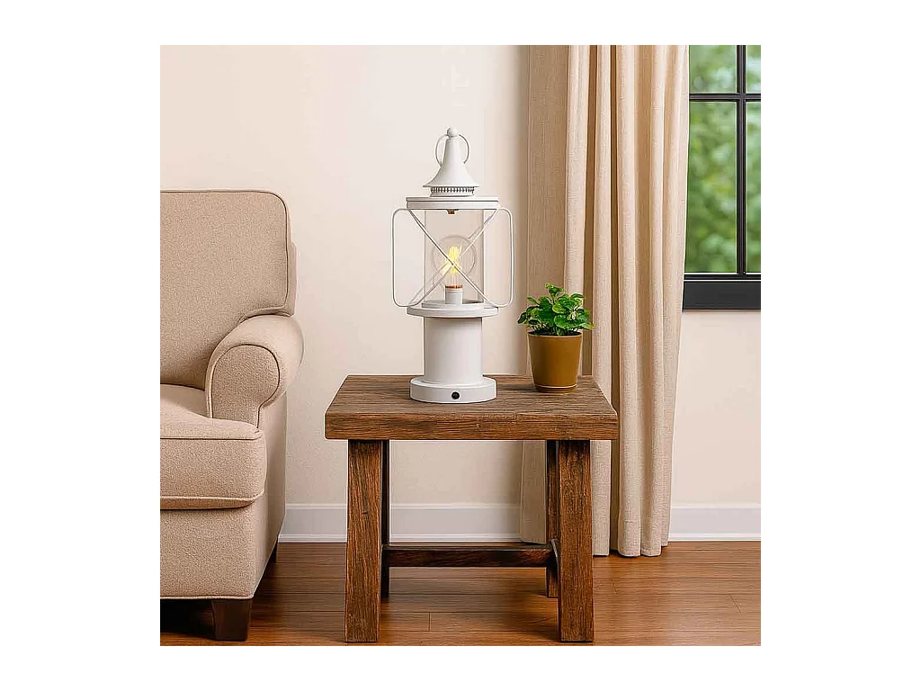 Lámpara de mesa de metal blanco con luz LED 21x18.5x46.5/52.5h cm