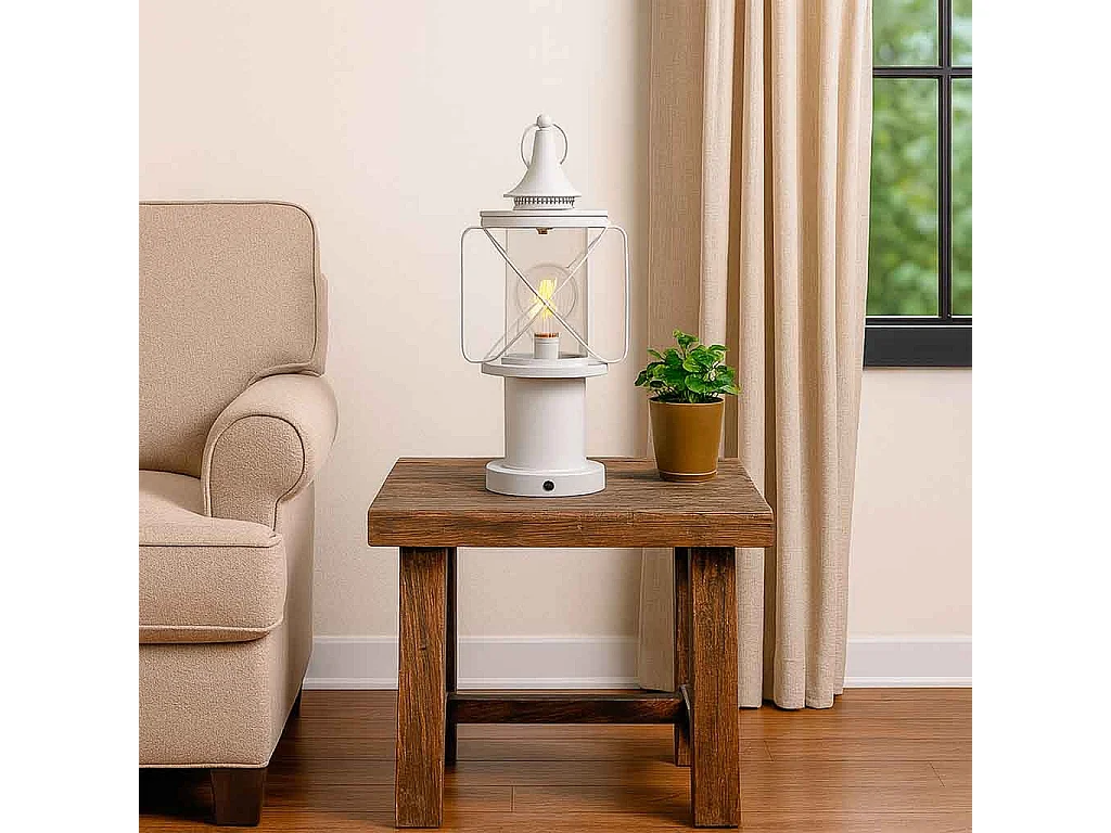Lampe table métal blanc LED 21x18.5x46.5/52.5h cm