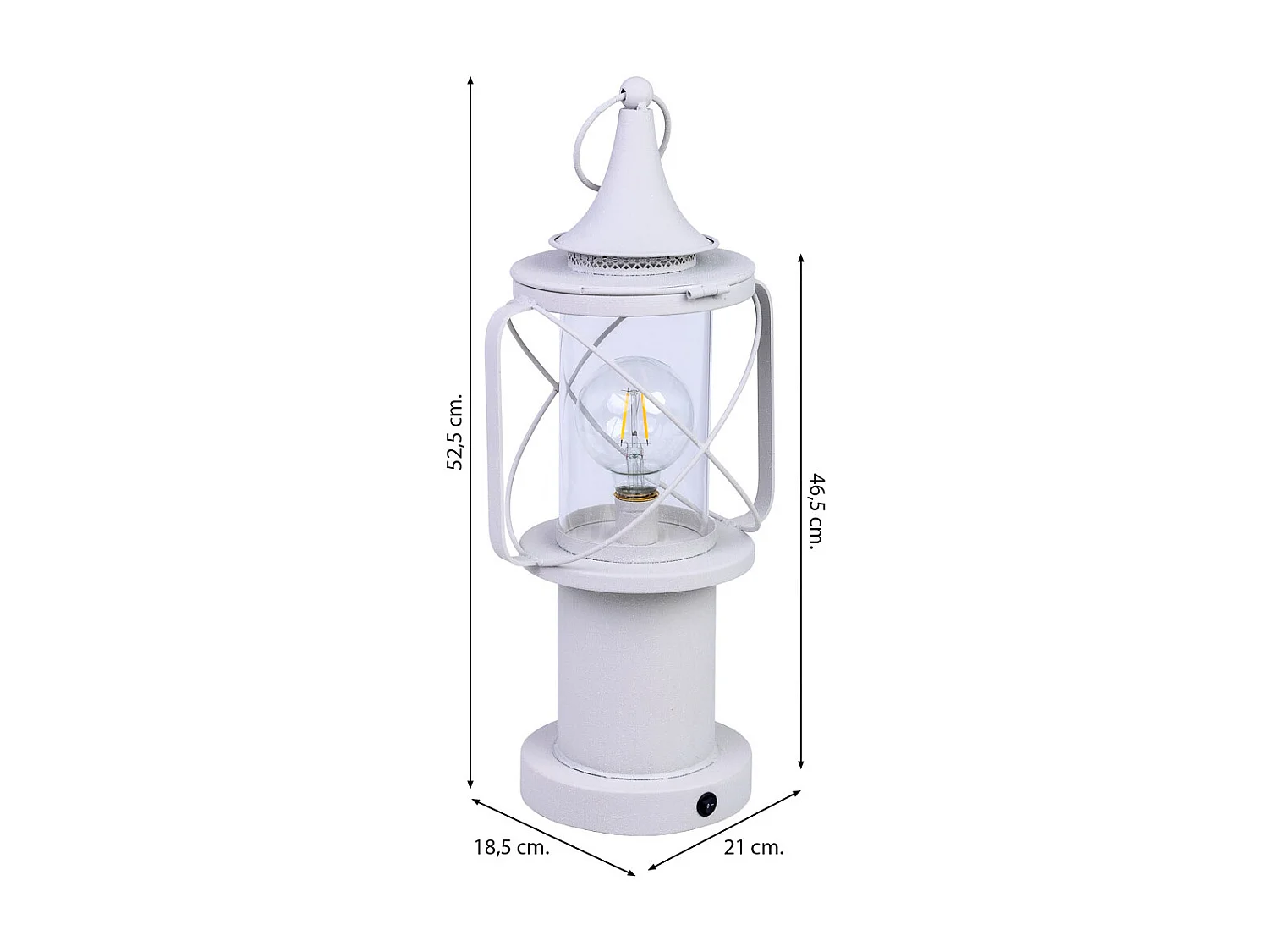 Lampe table métal blanc LED 21x18.5x46.5/52.5h cm