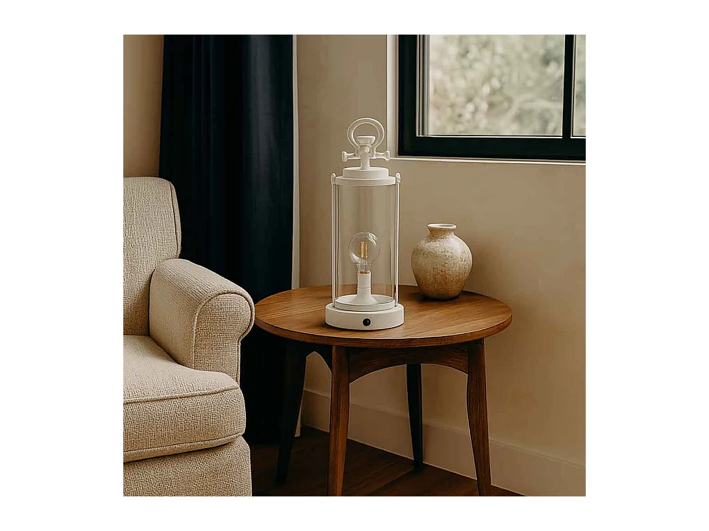 Lampe de table en métal blanc 16x16x46h cm