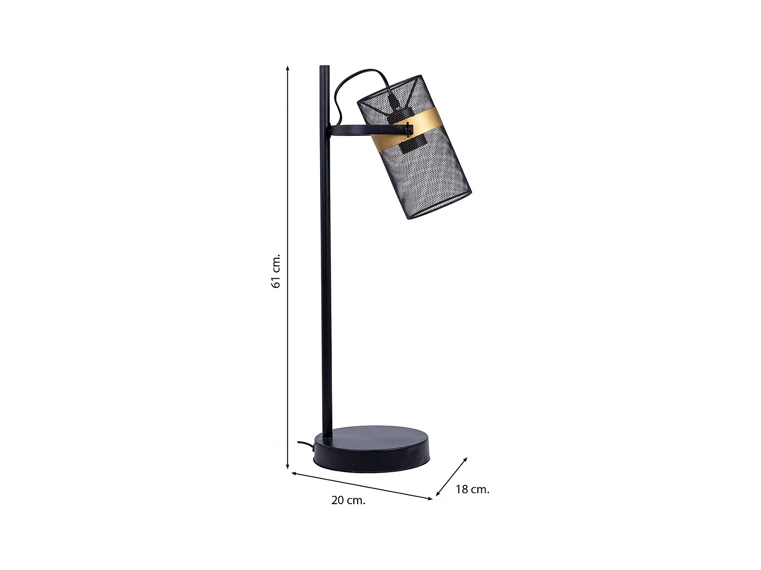 Lampe de table en métal noir avec 1 spot 18x20x61h cm