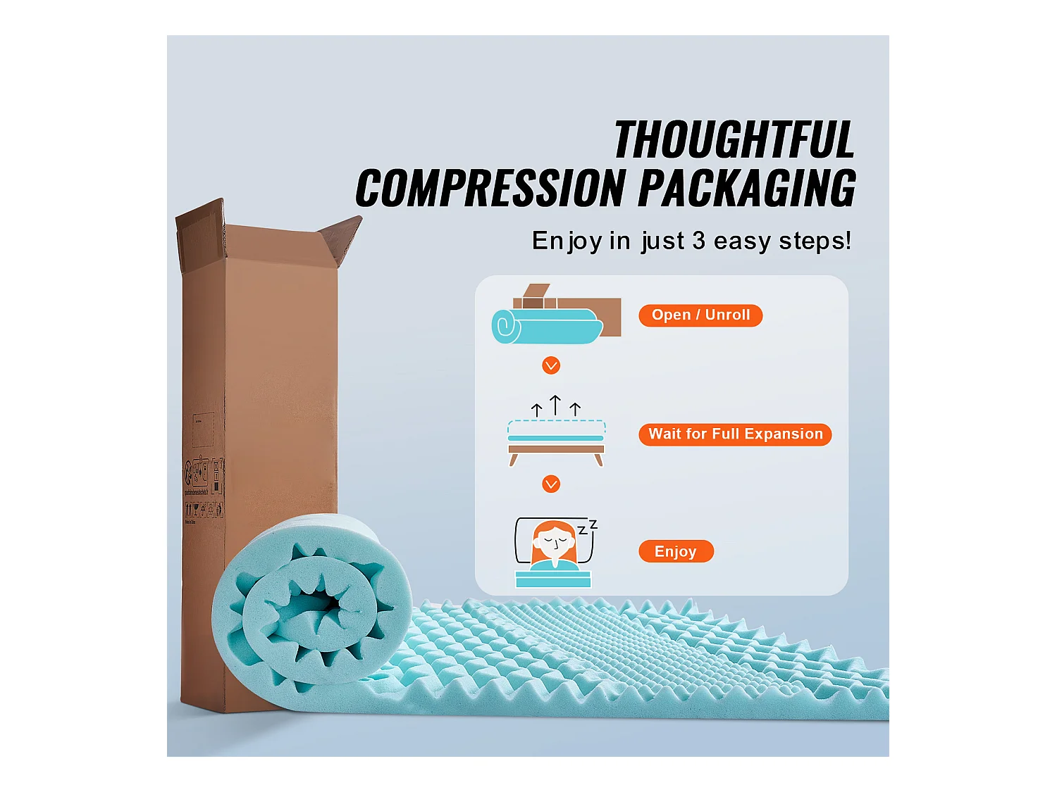 Manta SucceBuy de Espuma Memória, Tamanho Queen, Espessura 5,1 cm, Gel Refrigerante Suave