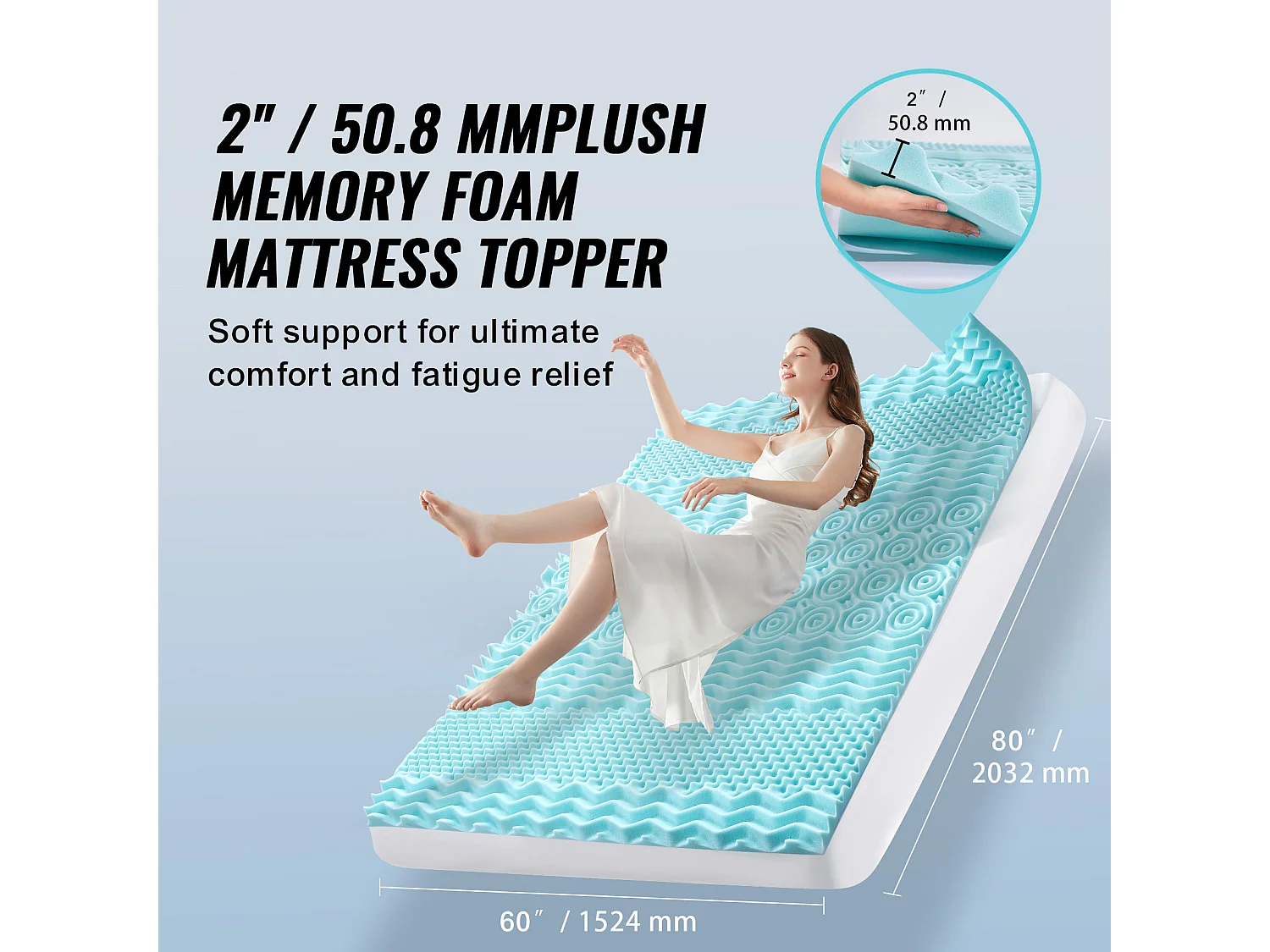Surmatelas SucceBuy en Mousse à Mémoire de Forme, Queen, Épaisseur 5,1 cm, Gel Rafraîchissant Doux