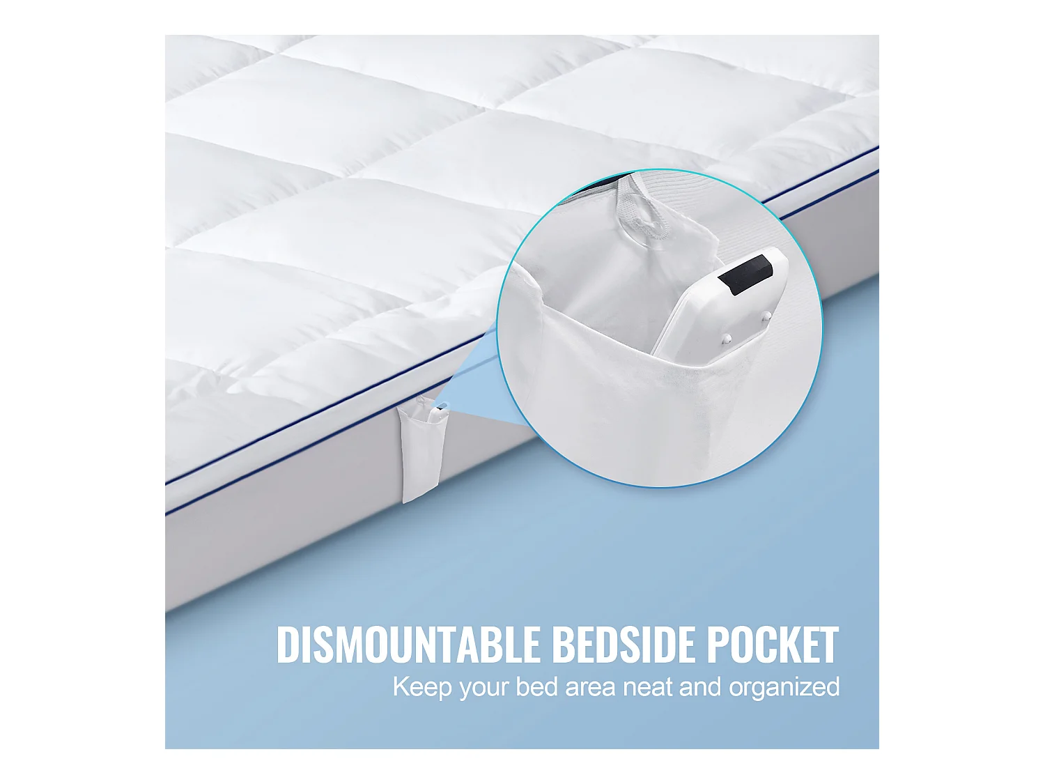 Surmatelas SucceBuy en Fibre de Verre, Queen, Épaisseur 2,5 cm, Amovible et lavable