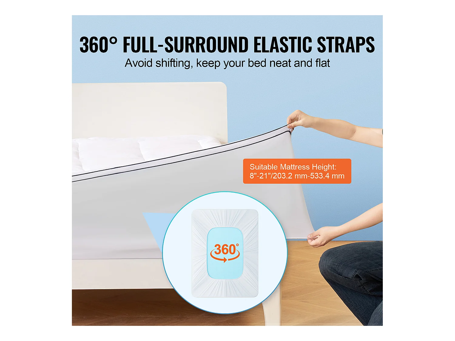 Surmatelas SucceBuy en Fibre de Verre, Queen, Épaisseur 2,5 cm, Amovible et lavable