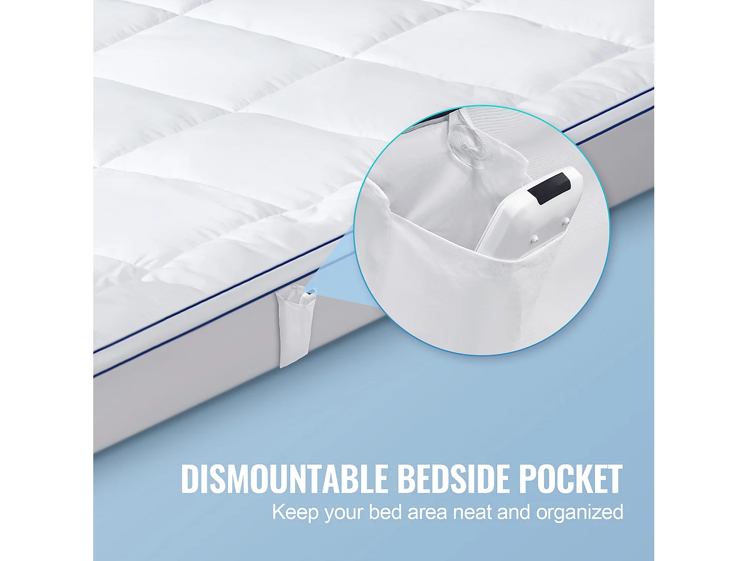 Surmatelas SucceBuy en Fibre de Verre, Queen, Épaisseur 2,5 cm, Amovible et lavable