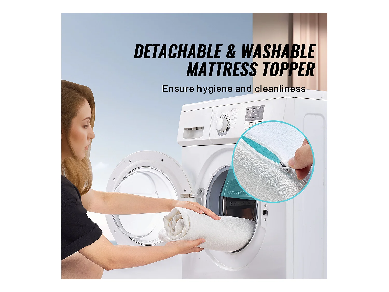 Surmatelas SucceBuy en Mousse à Mémoire de Forme, Queen, Épaisseur7,6 cm, Amovible et Lavable