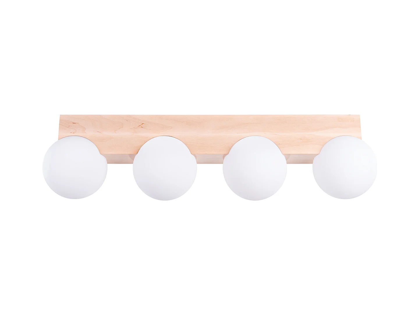 Plafonnier Bulbo Moderne En Bois/Verre - 4 Sources Lumineuses - L.63 X H.16 Cm - Bois Naturel/Blanc