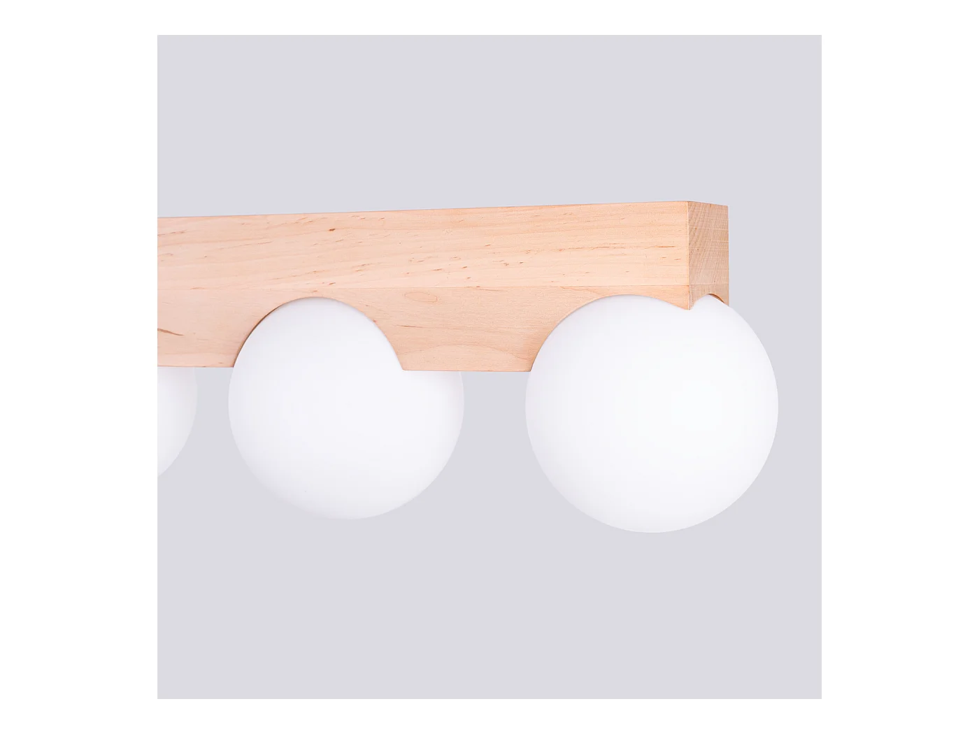 Plafonnier Bulbo Moderne En Bois/Verre - 4 Sources Lumineuses - L.63 X H.16 Cm - Bois Naturel/Blanc