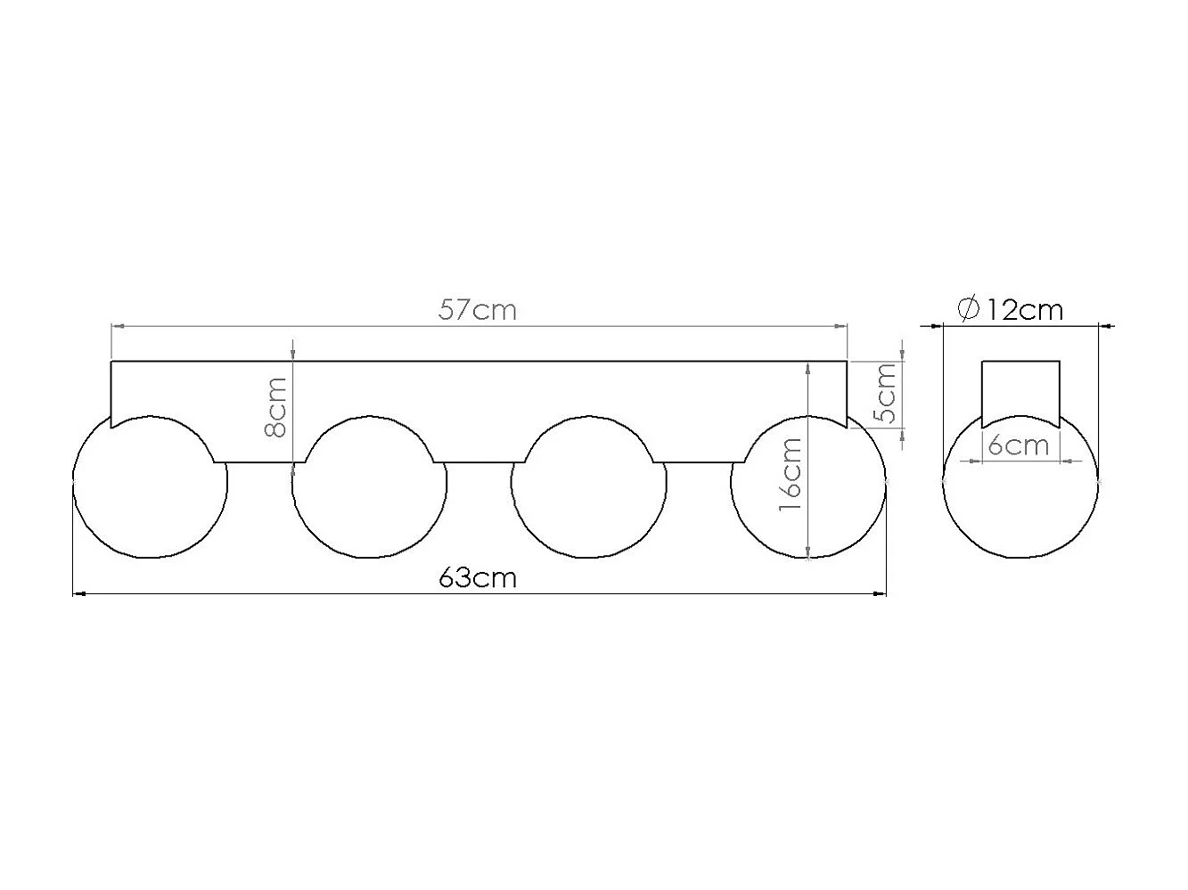 Plafonnier Bulbo Moderne En Bois/Verre - 4 Sources Lumineuses - L.63 X H.16 Cm - Bois Naturel/Blanc