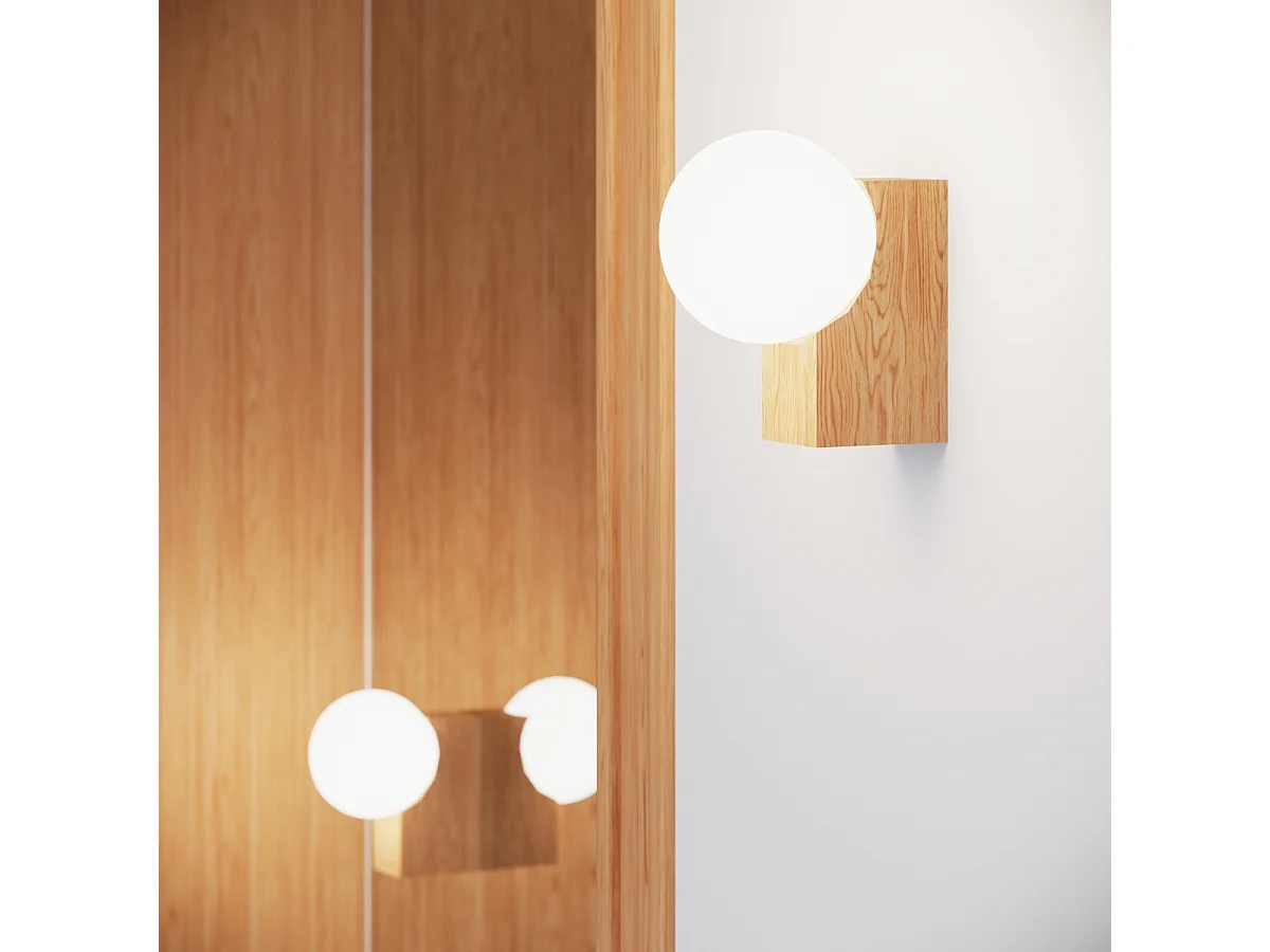 Plafonnier Bulbo Moderne En Bois/Verre - 4 Sources Lumineuses - L.63 X H.16 Cm - Bois Naturel/Blanc