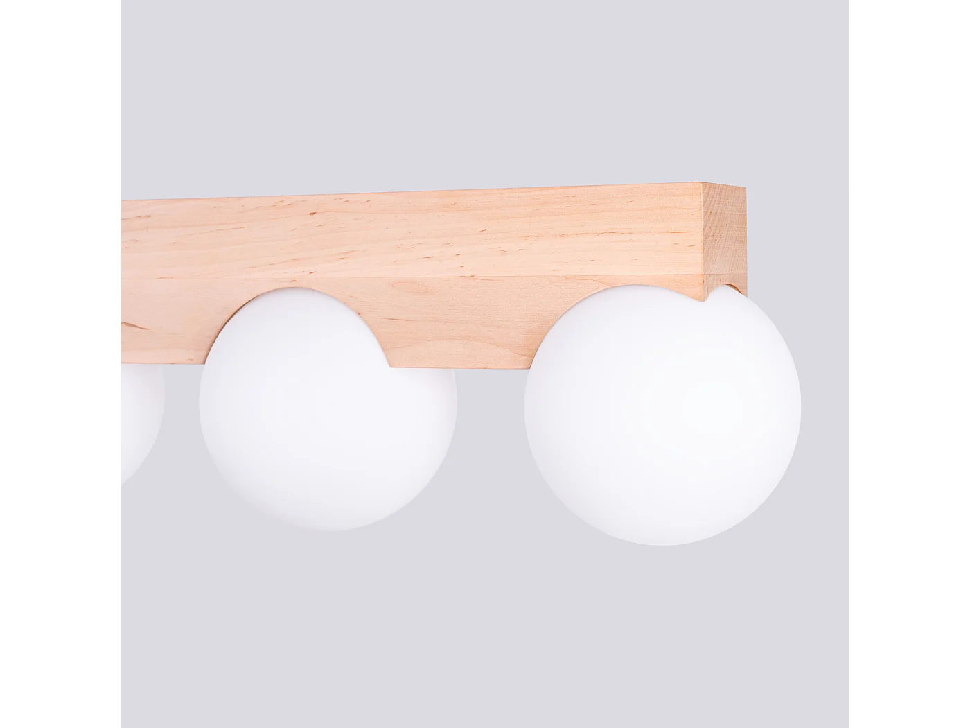 Plafonnier Bulbo Moderne En Bois/Verre - 4 Sources Lumineuses - L.63 X H.16 Cm - Bois Naturel/Blanc