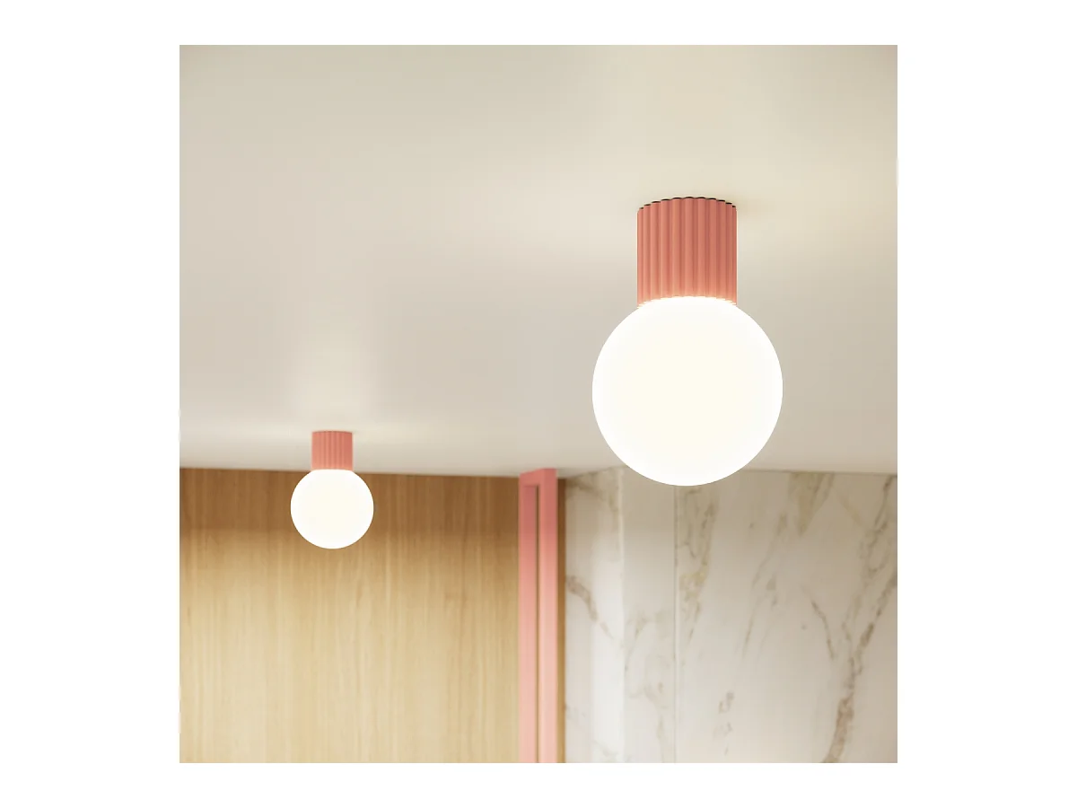 Plafonnier Halo Moderne En Aluminium/Verre - 1 Sources Lumineuses - L.12 X H.21 Cm - Pêche