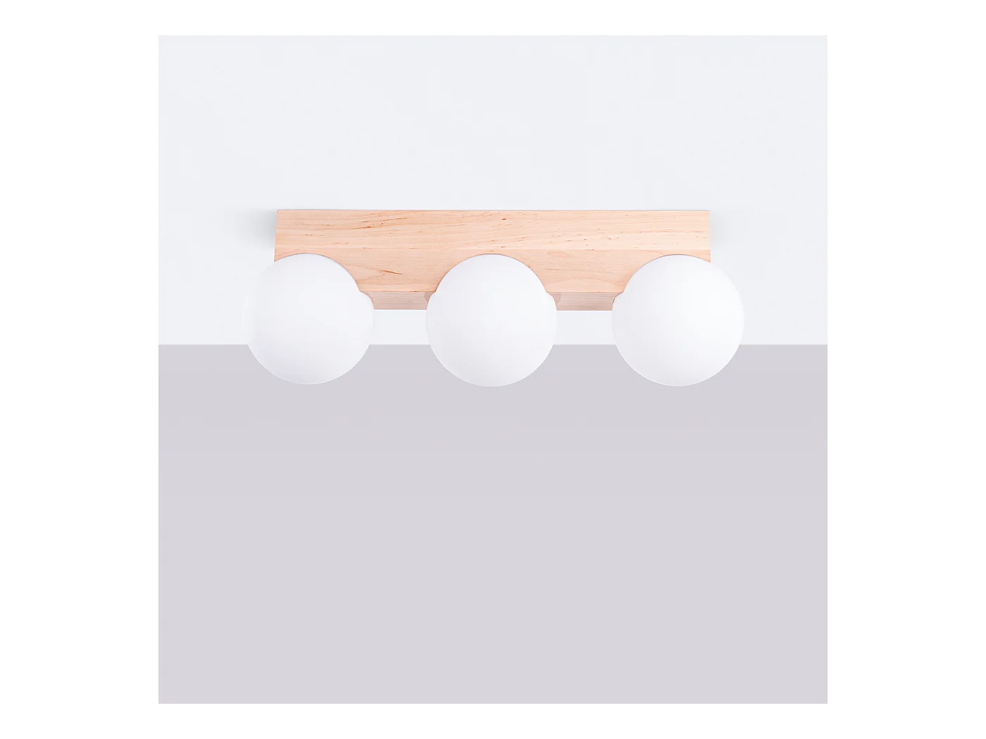 Lampa Sufitowa Nowoczesny Bulbo, Drewno/Szkło - 3 Źródło - L.46 X H.16 Cm - Naturalne Drewno/Biały