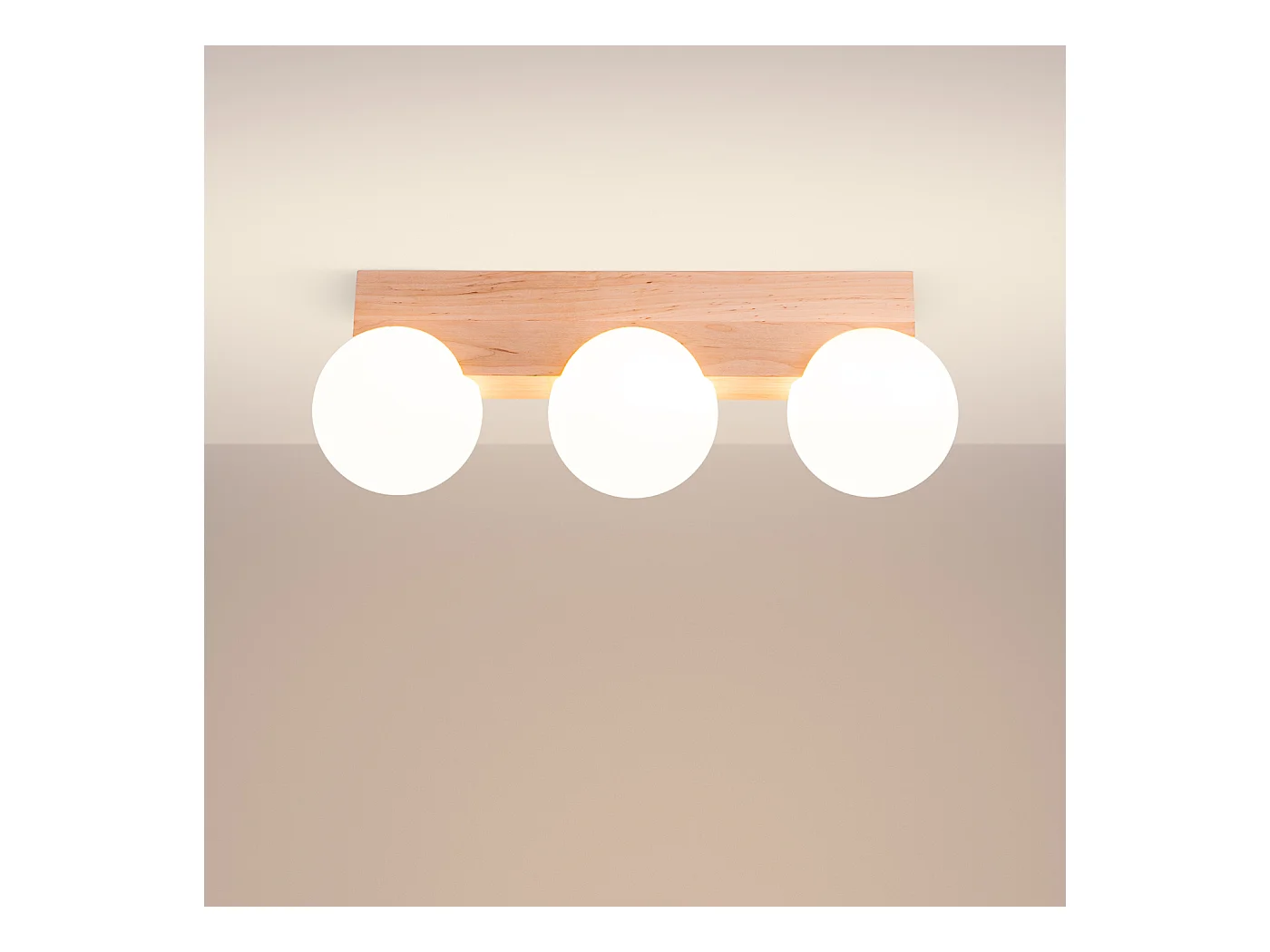 Lampa Sufitowa Nowoczesny Bulbo, Drewno/Szkło - 3 Źródło - L.46 X H.16 Cm - Naturalne Drewno/Biały