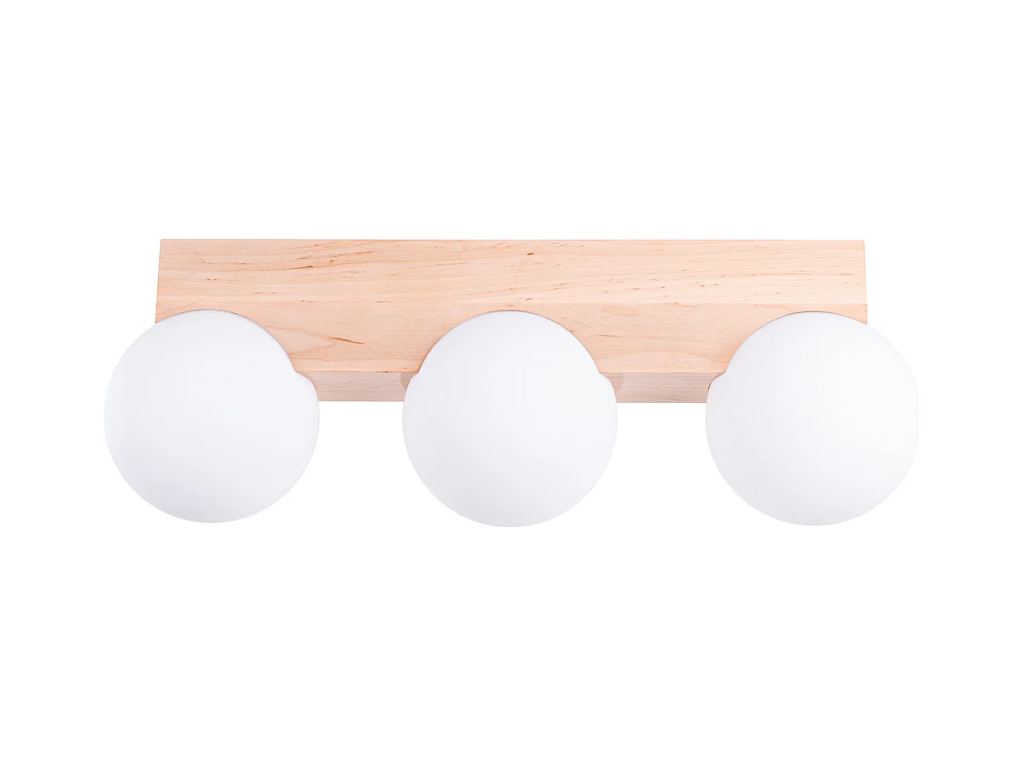 Plafonnier Bulbo Moderne En Bois/Verre - 3 Sources Lumineuses - L.46 X H.16 Cm - Bois Naturel/Blanc