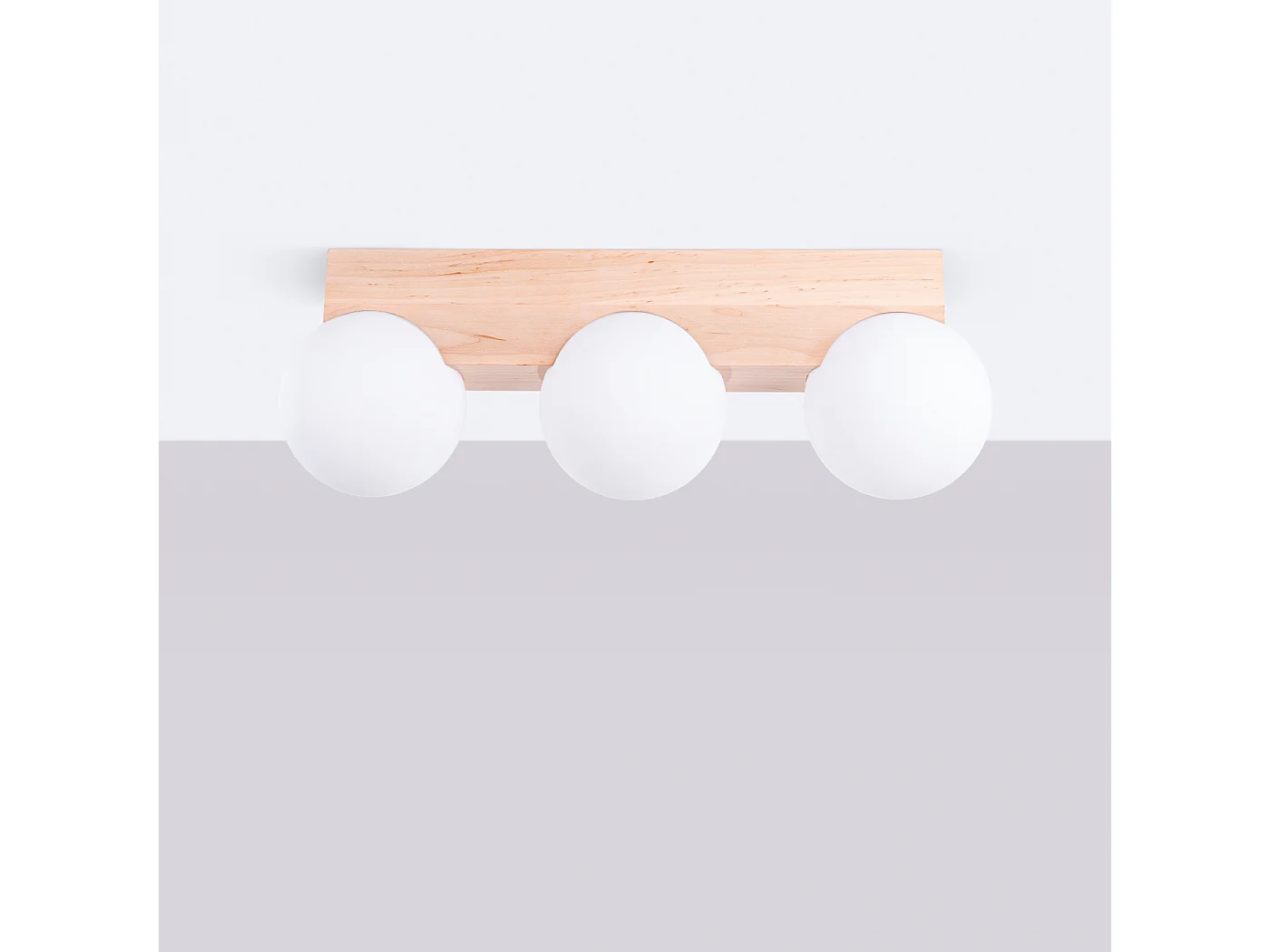 Plafondlamp Bulbo Modern Van  - 3 Lichtbronnen - L.46 X H.16 Cm - Natuurlijk Hout/Wit