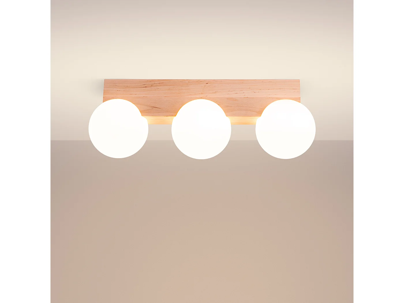 Plafondlamp Bulbo Modern Van  - 3 Lichtbronnen - L.46 X H.16 Cm - Natuurlijk Hout/Wit