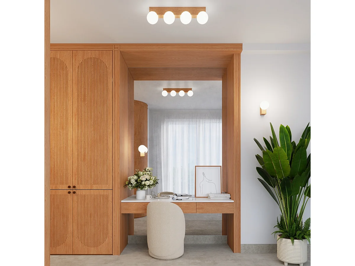 Plafondlamp Bulbo Modern Van  - 3 Lichtbronnen - L.46 X H.16 Cm - Natuurlijk Hout/Wit