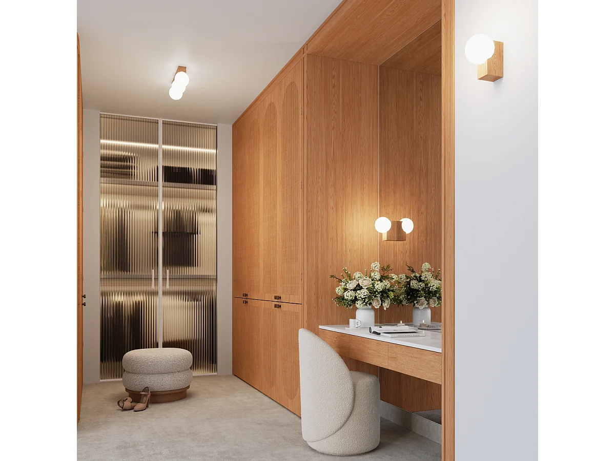 Plafondlamp Bulbo Modern Van  - 3 Lichtbronnen - L.46 X H.16 Cm - Natuurlijk Hout/Wit