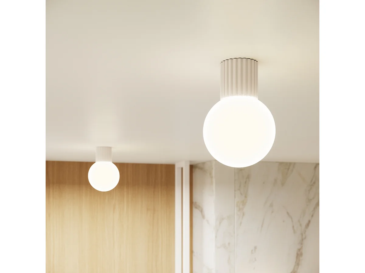 Plafonnier Halo Moderne En Aluminium/Verre - 1 Sources Lumineuses - L.12 X H.21 Cm - Beige