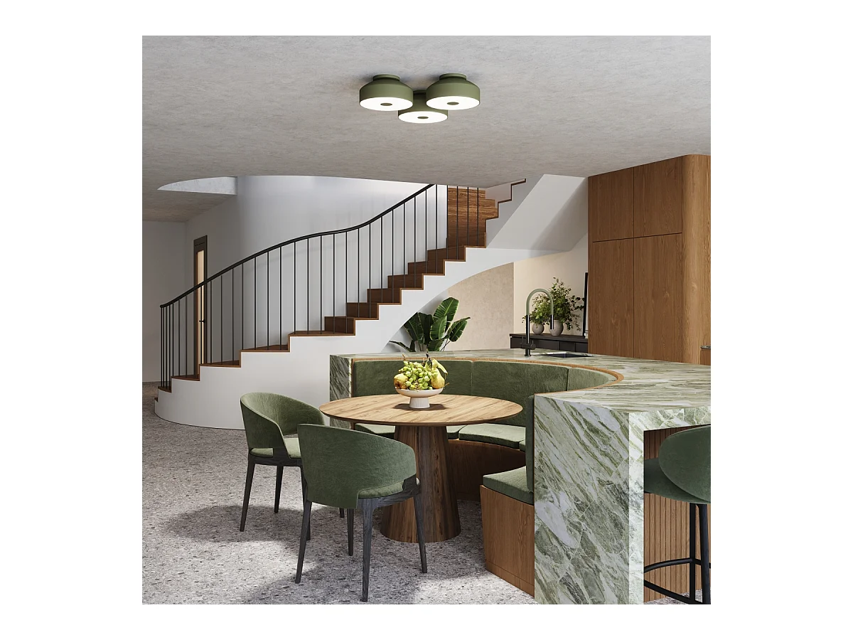 Plafonnier Omiq Moderne En Acier/Pvc - 4 Sources Lumineuses - L.30 X H.15 Cm - Vert Olive