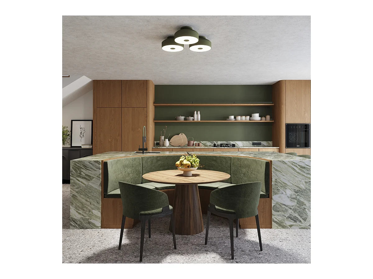 Plafonnier Omiq Moderne En Acier/Pvc - 4 Sources Lumineuses - L.30 X H.15 Cm - Vert Olive