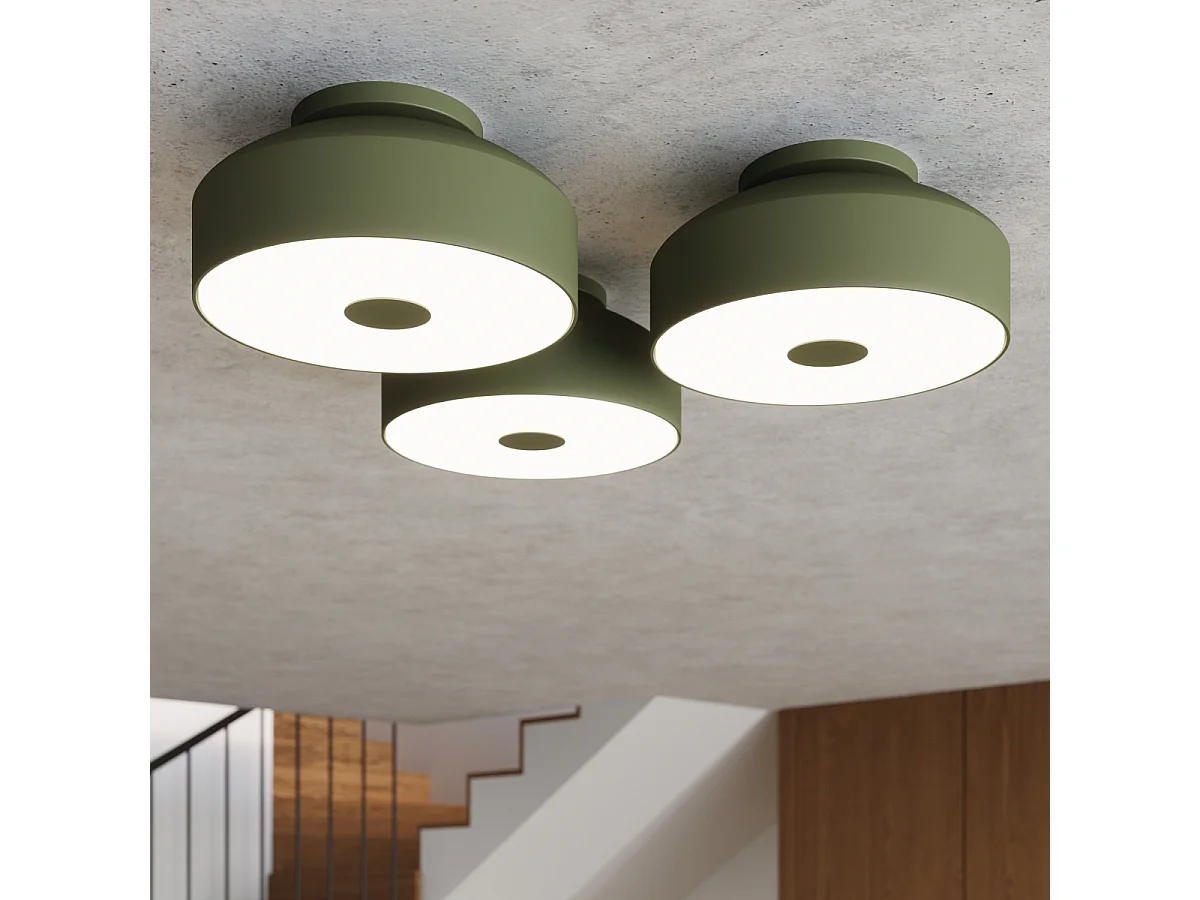 Plafonnier Omiq Moderne En Acier/Pvc - 4 Sources Lumineuses - L.30 X H.15 Cm - Vert Olive