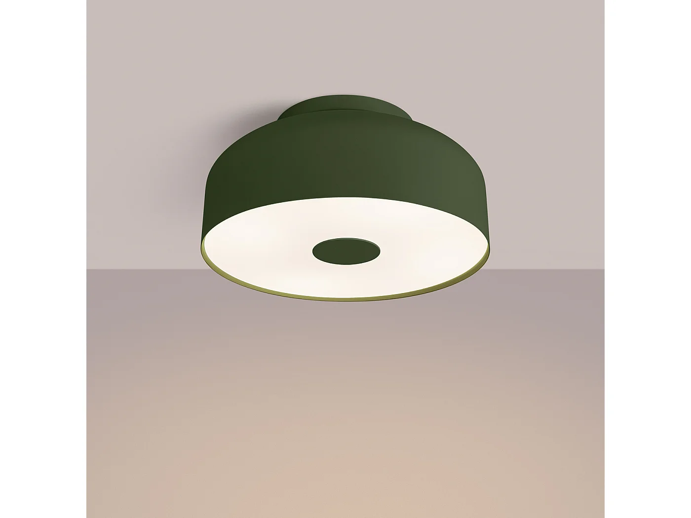 Plafonnier Omiq Moderne En Acier/Pvc - 4 Sources Lumineuses - L.30 X H.15 Cm - Vert Olive