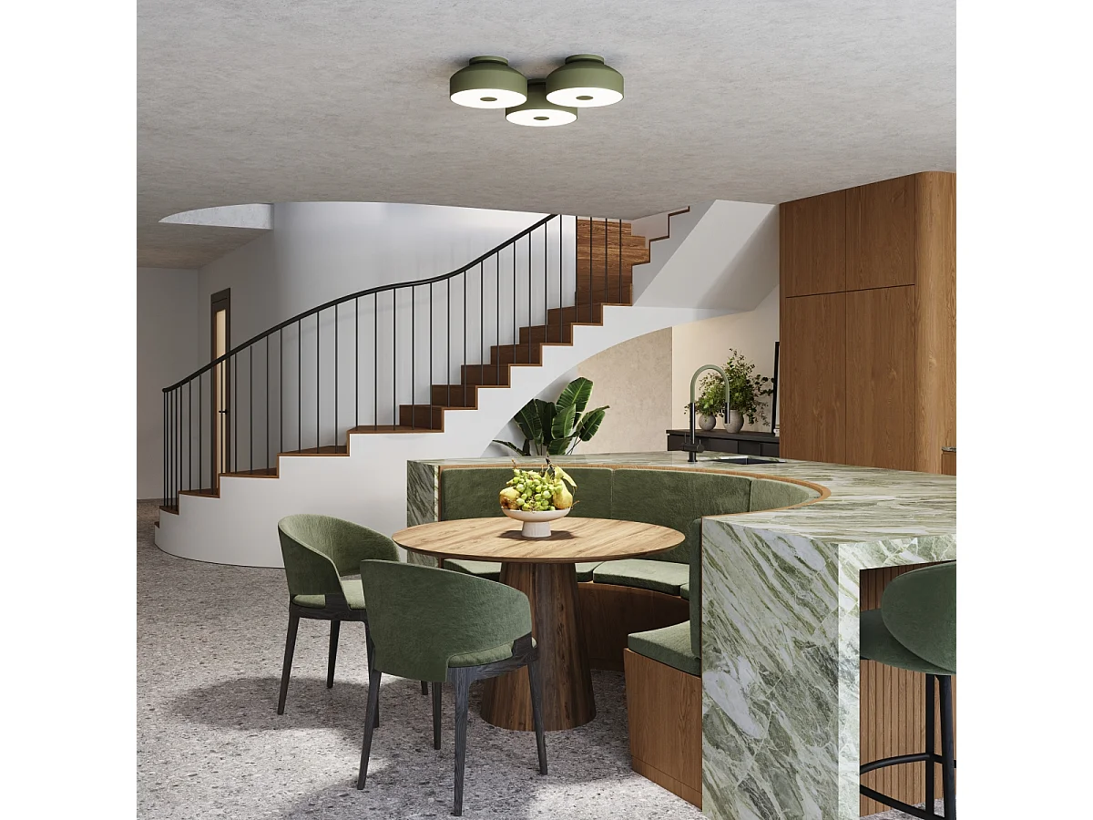 Plafonnier Omiq Moderne En Acier/Pvc - 4 Sources Lumineuses - L.30 X H.15 Cm - Vert Olive