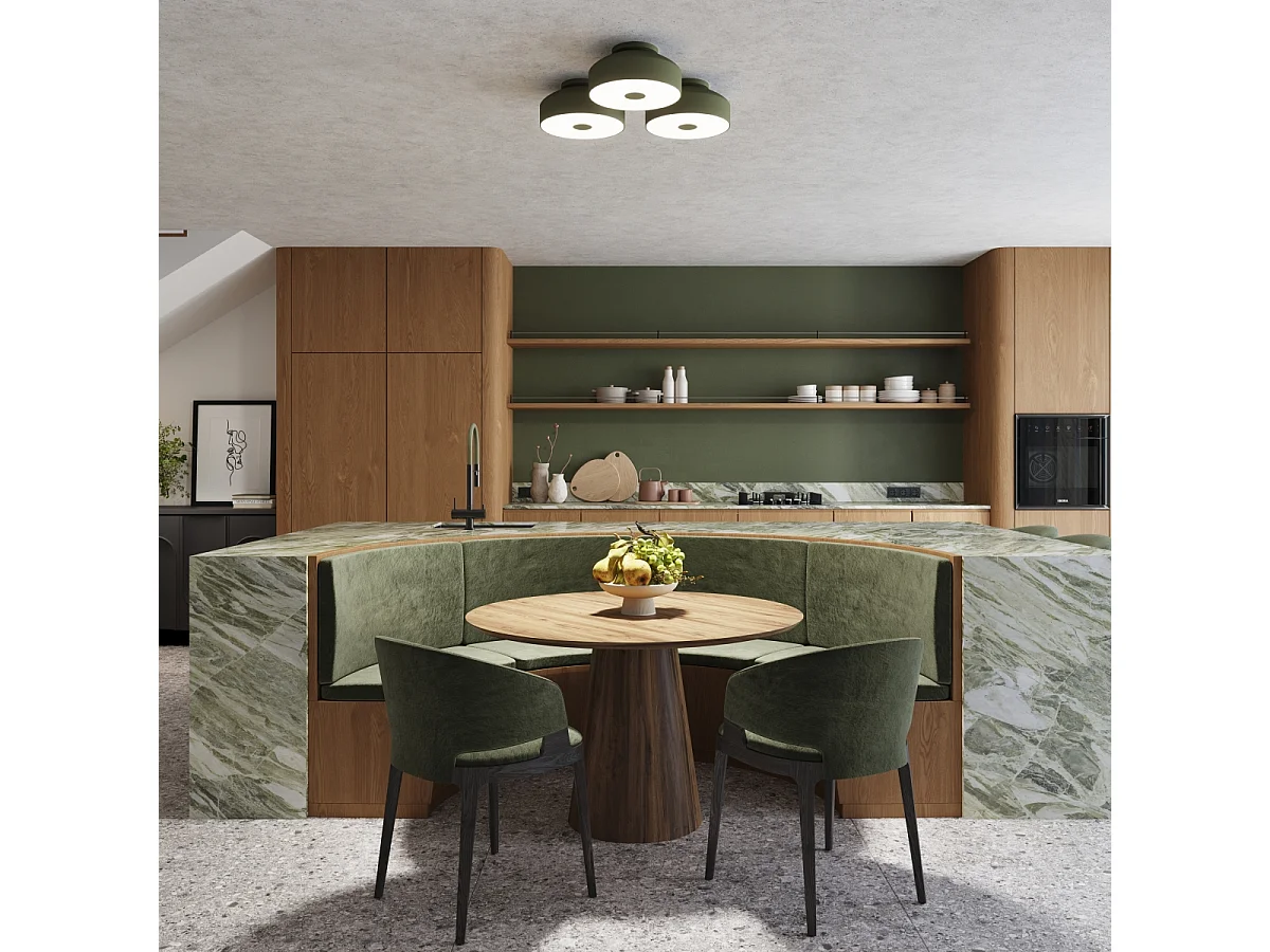 Plafonnier Omiq Moderne En Acier/Pvc - 4 Sources Lumineuses - L.30 X H.15 Cm - Vert Olive