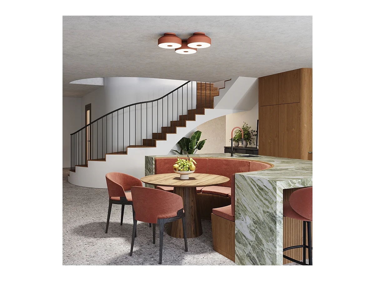 Plafonnier Omiq Moderne En Acier/Pvc - 4 Sources Lumineuses - L.30 X H.15 Cm - Ocre Rouge