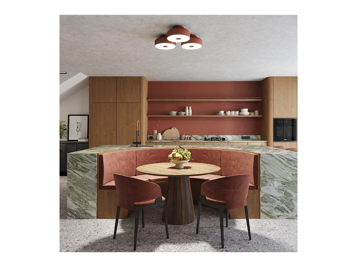 Plafonnier Omiq Moderne En Acier/Pvc - 4 Sources Lumineuses - L.30 X H.15 Cm - Ocre Rouge