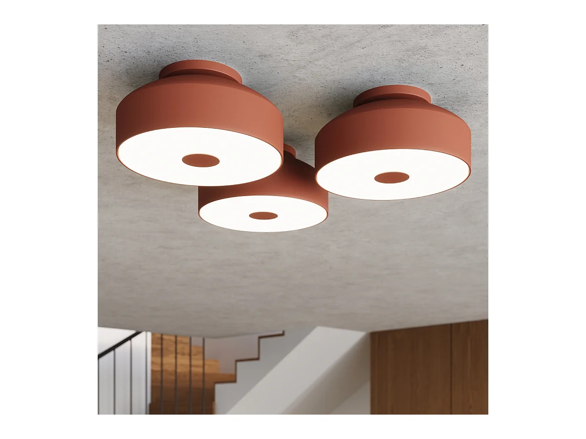 Plafonnier Omiq Moderne En Acier/Pvc - 4 Sources Lumineuses - L.30 X H.15 Cm - Ocre Rouge