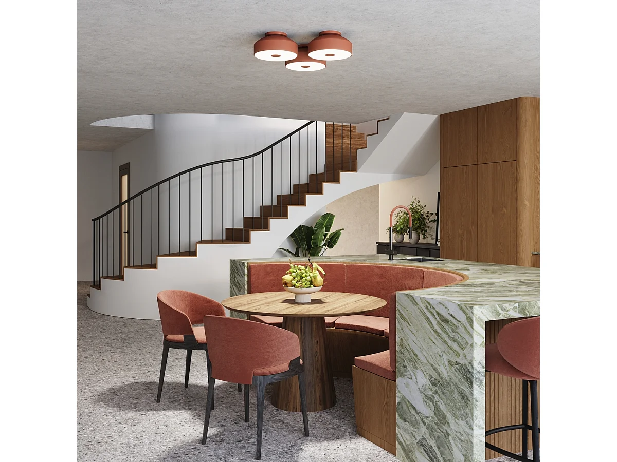 Lampada Da Soffitto Omiq Moderno Di Acciaio/Pvc - 4 Sorgenti Luminose - L.30 X A.15 Cm - Ocra Rossa