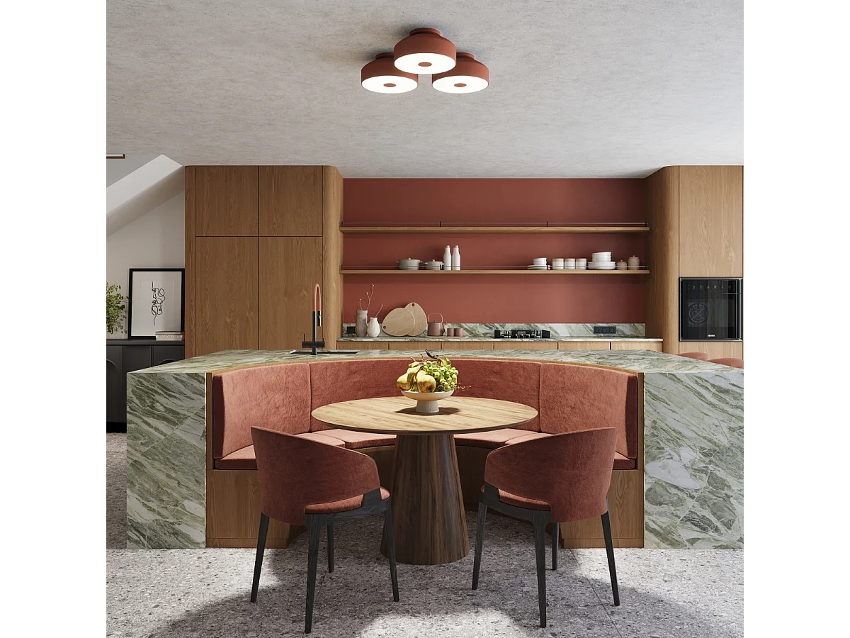 Lampada Da Soffitto Omiq Moderno Di Acciaio/Pvc - 4 Sorgenti Luminose - L.30 X A.15 Cm - Ocra Rossa